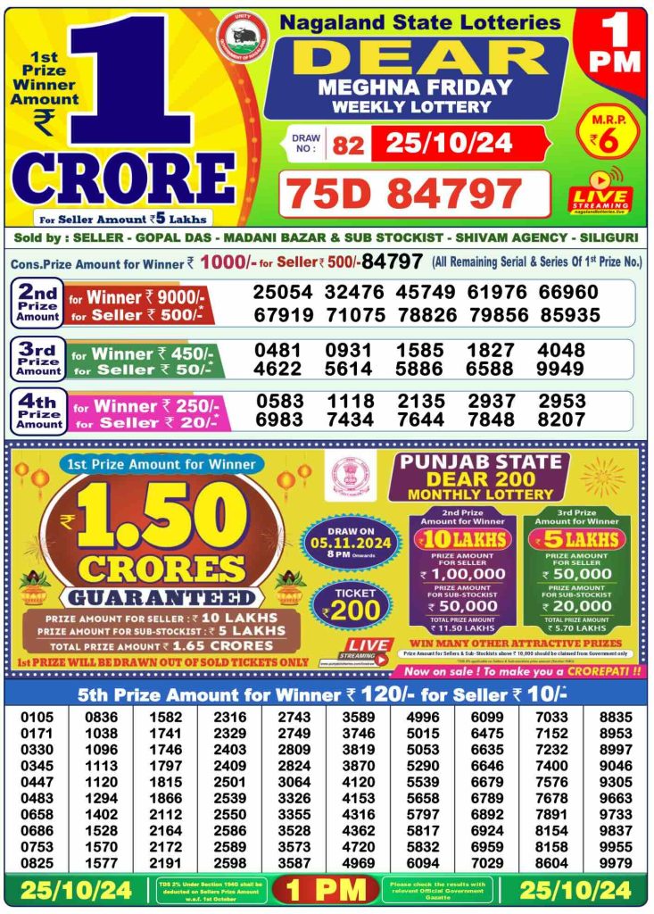 Dear Lottery Result 01PM, 25-10-24