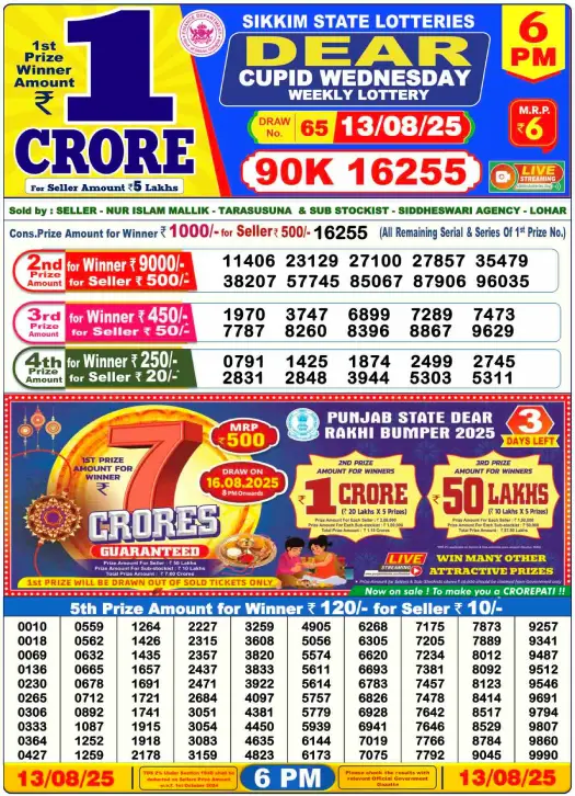 Nagaland Lottery Result: Today, 13-08-2025 (Dear Pelican Wednesday), 06 PM